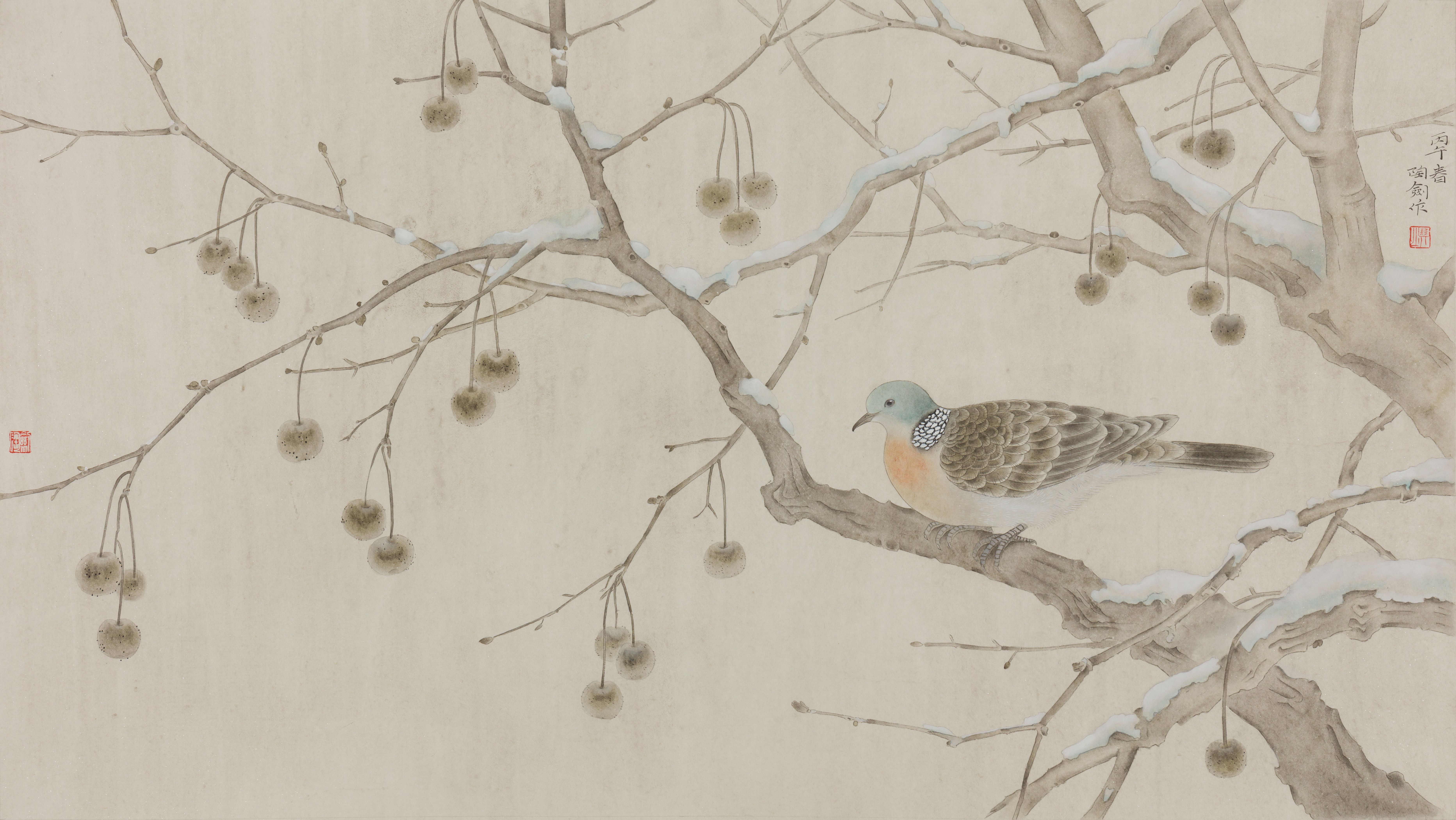 《静雪听鸠》，陶新建作品